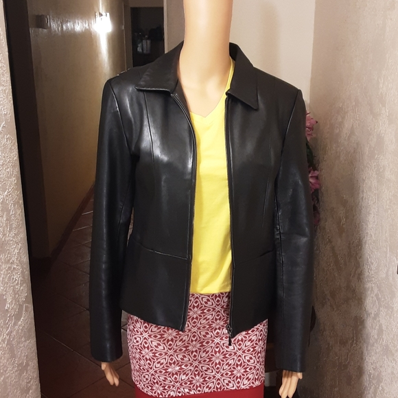 ANN TAYLOR Black Jacket Leather - Picture 2 of 11